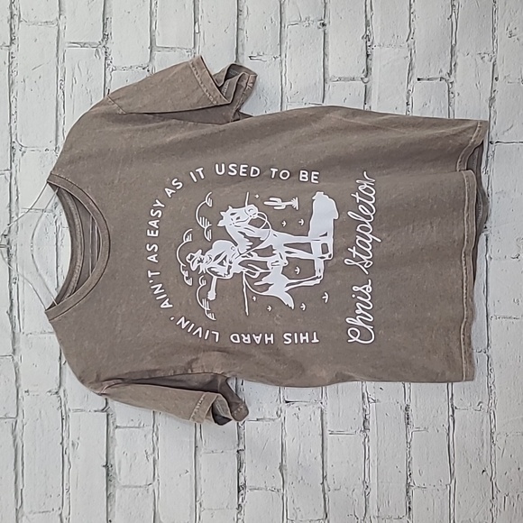 Licensed Band Merch Chris Stapleton Hard Livin' Relaxed Graphic Tee in Tan - Picture 6 of 17